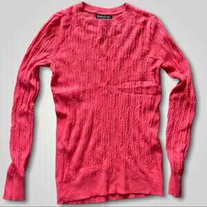 BANANA REPUBLIC PREPPY CABLE KNIT CREW WOOL BLEND SWEATER ORANGE RED SMALL